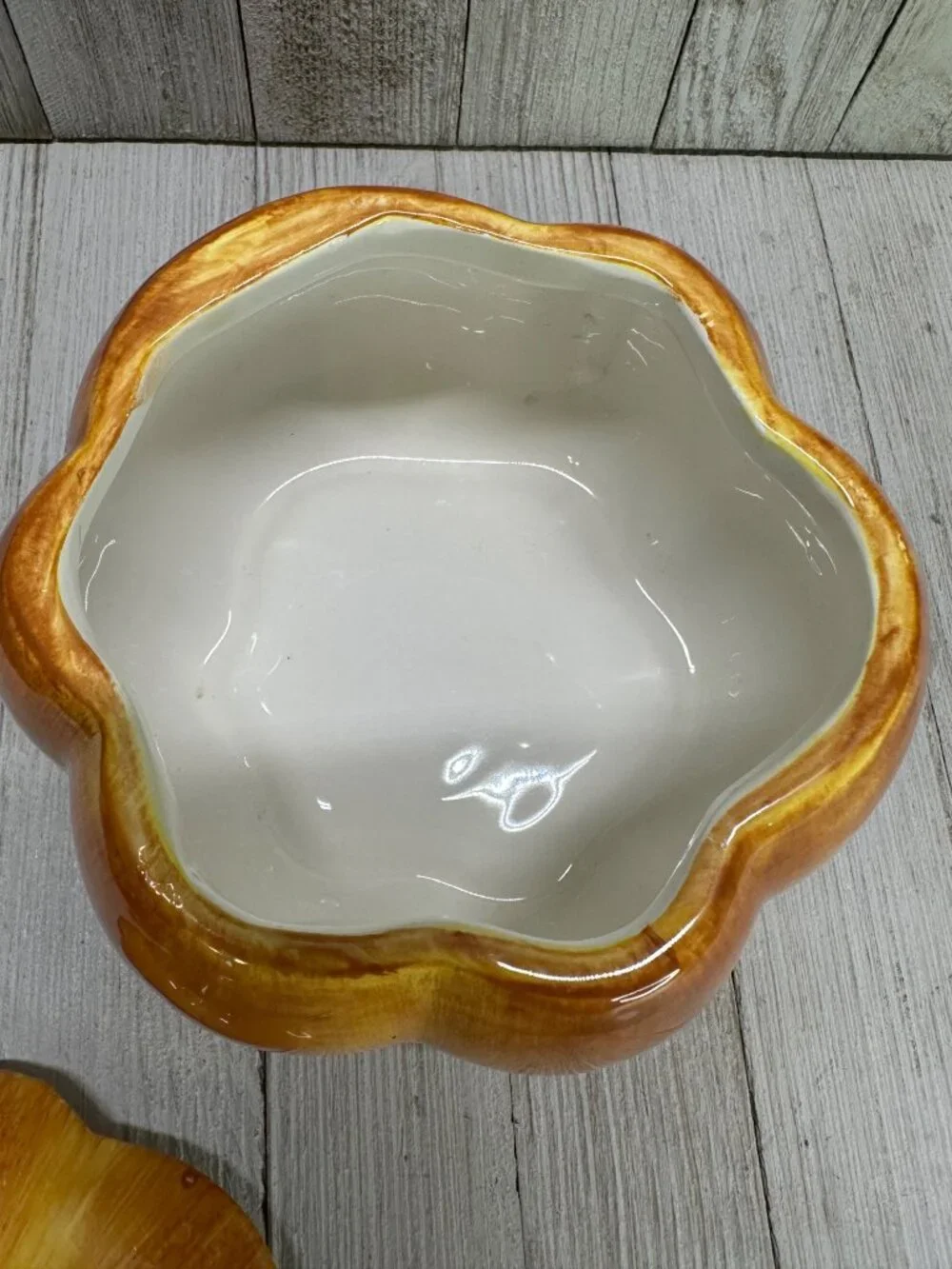 Vtg Ceramic Orange Pumpkin Jar with Lid 5